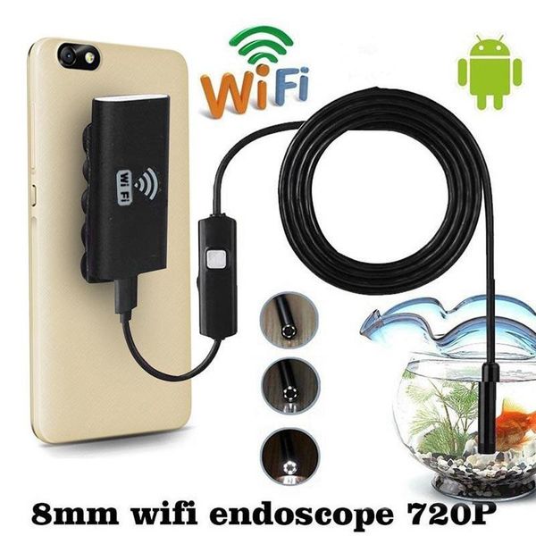 

Wholesale- 1/1.5/2/3.5m 8mm Wireless WIFI Endoscope Waterproof LED HD 1.0MP Camera For iPhone Android Professional Snake Mini Camera Gifts