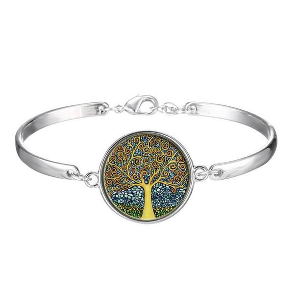 

new fashion glass time gem statement pendant vintage tree of life bracelet jewelry bangle for women, Golden;silver