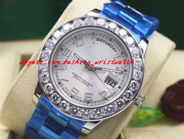 Высочайшее качество роскошные наручные часы 18K белое золото 41 мм большие алмазные часы автоматические механические движения мужские часы