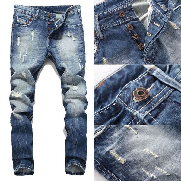 

wholesale- new arrivals fashion men designer distressed jeans ripped slim fit straight jeans skinny pants, Blue