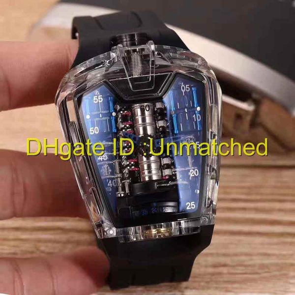 

2019 luxury men transparent watch new mp-05 automatic mechanical mens watches natural rubber strap sports wristwatches, Slivery;brown