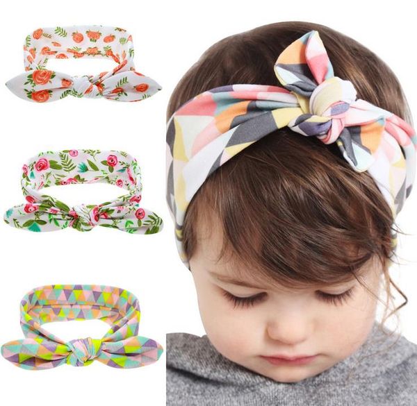 

babies bohemia florals headband girl baby doughnut bowknot flower turban twist head wrap bunny ears knot soft hair band kids headbands, Slivery;white