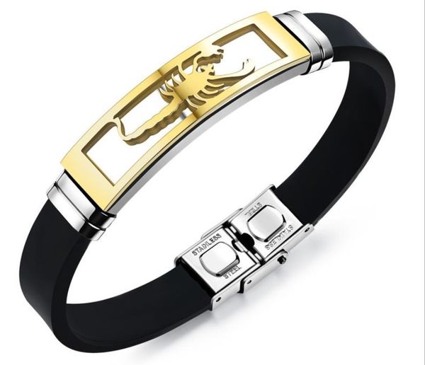 

3pc men gold scorpion bangle men scorpion bracelet made by titanium+silicone, Black