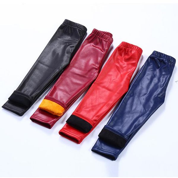 

Зима дети искусственная кожа брюки конфеты цвет сплошной полная длина брюки маль