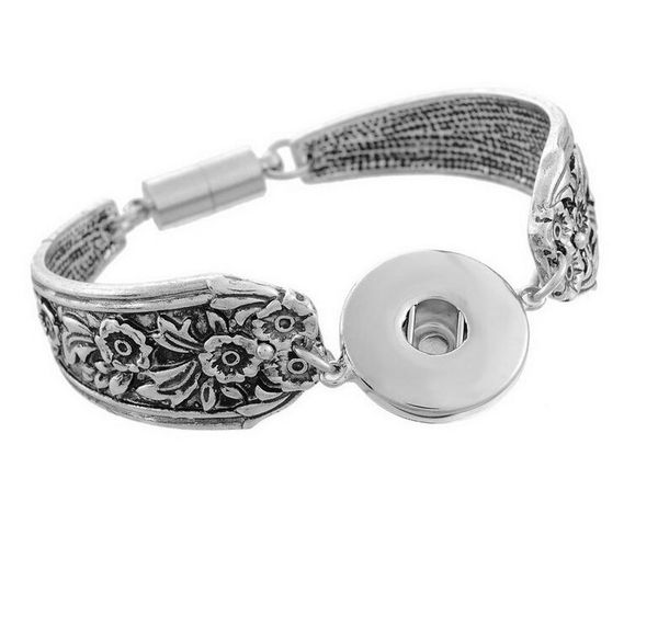 

12pcs noosa snap buttons bracelets bangles antique silver engraved flowers magnetic clasps diy ginger snaps interchangeable jewelry, Golden;silver