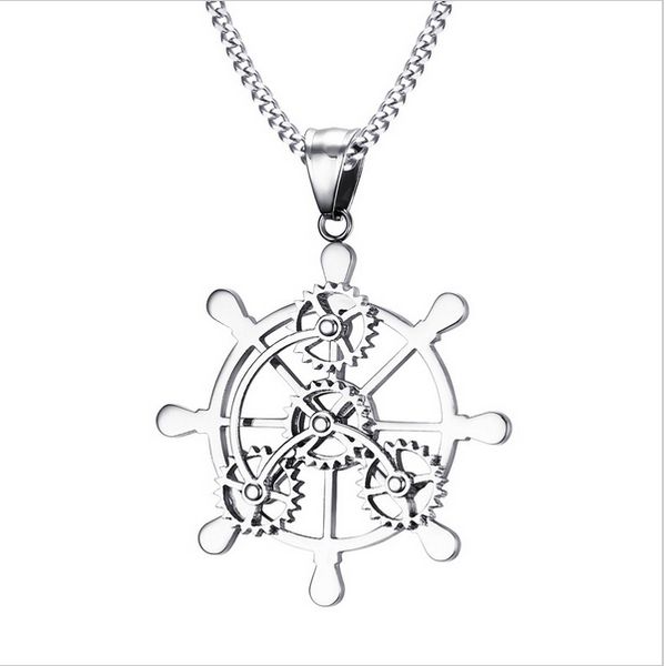 

rock rudder style necklace men jewelry stainless steel male gear necklaces chain 24" pn-687, Silver