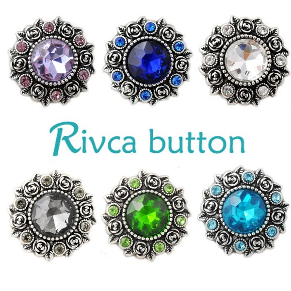 

wholesale- d02808-6 wholesale rose styles 18mm metal snap button charm rhinestone styles button rivca snap button jewelry, Golden;silver