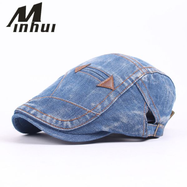 

wholesale-minhui 2016 new fashion denim patch beret women's hat vintage cap men boinas gorras berets hats casquette flat caps, Blue;gray