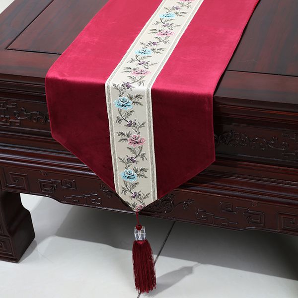 Европейский американский стиль лоскутное кружево Бегун стол роскошный бархат ткань длина обеденный стол коврики стол высокого класса чай скатерть 200x33