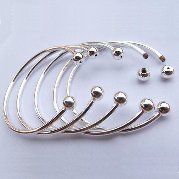 

925 Sterling Silver Plated Bracelet Open Women Cuff Bangle 65mm for European Beads Pandora Charm Bracelet