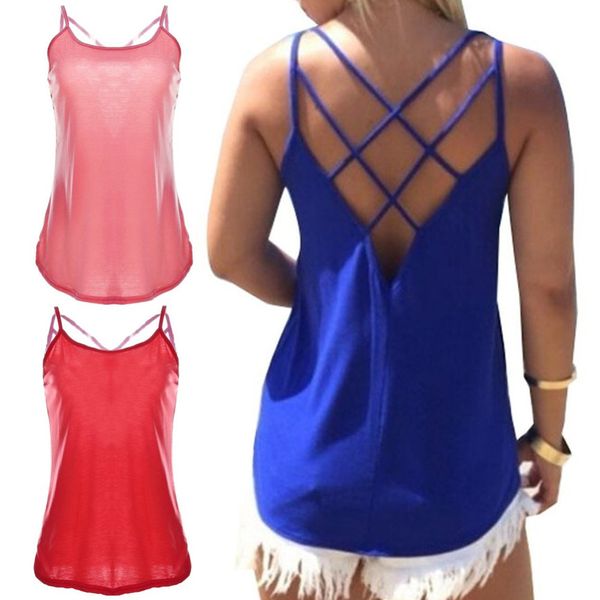 Großhandels-Neue Frauen Stretchy Camisole Spaghetti Strap Tank Top Sommer Sexy Slip Weste Lose Fitness Ärmel Aushöhlen Weste W1