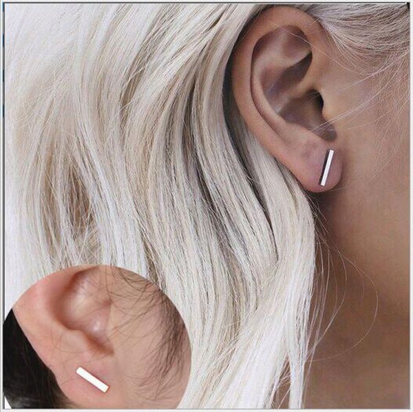 

3 color alloy geometry t bar stud earrings for women price silver gold black color stud earring jewelry fm, Golden;silver