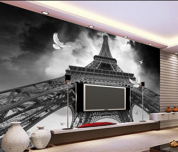Acquista Dimensioni Personalizza Moderna Di Alta Qualità Torre Eiffel Di Parigi Pigeon Tv Sfondo Murale 3d Carta Da Parati Carta Da Parati 3d La Tv