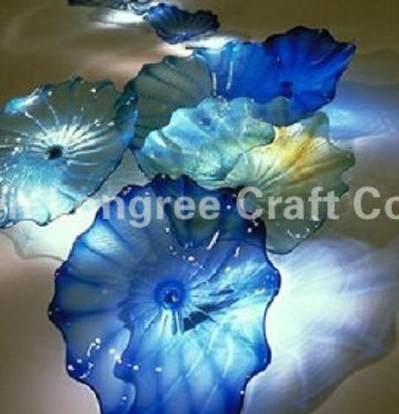 Klare blaue Lampen der Ocean-Serie mit Spiralmustern, Handglasbläserei, Wanddekorationsplatte aus Muranoglas, 40,6 cm – LRW0033