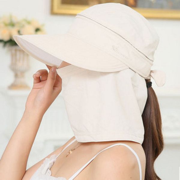 

wholesale- fashion women's foldable sun hat uv protection wide brim sun hat face neck protection summer hat beach dual use f0127, Blue;gray