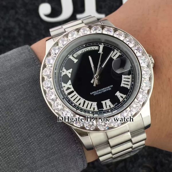 

новые мужские часы день / дата автоматические часы diamond bezel 44 мм черный циферблат 316l ss ремешок высокое качество серебряный чехол ро, Slivery;brown