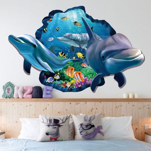 Grosshandel Xh 9215 Sea Aquarium Delphin 3d Wandaufkleber Abnehmbare Wand Poster Diy Animaldecoration Zubehor Fur Kinderzimmer Wandkunst Von Fst1688