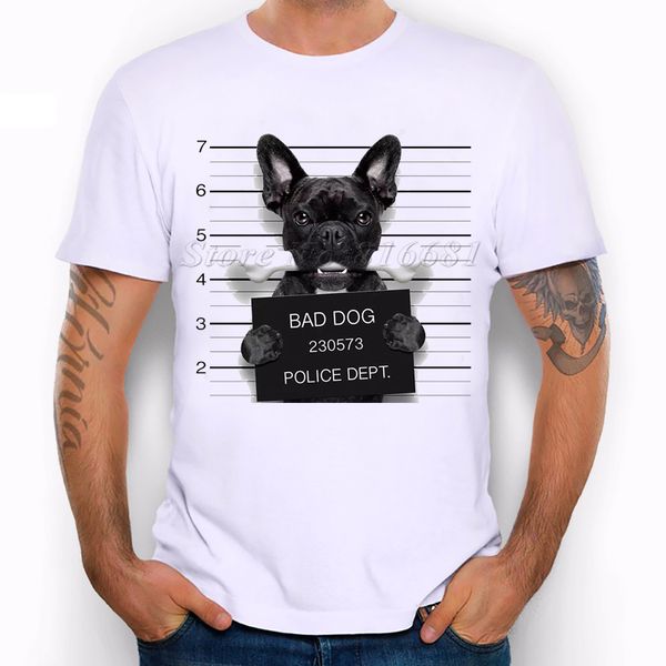 

new arrival 2020 summer fashion french bulldog dog police dept funny design t shirt men's dog hipster tees, White;black