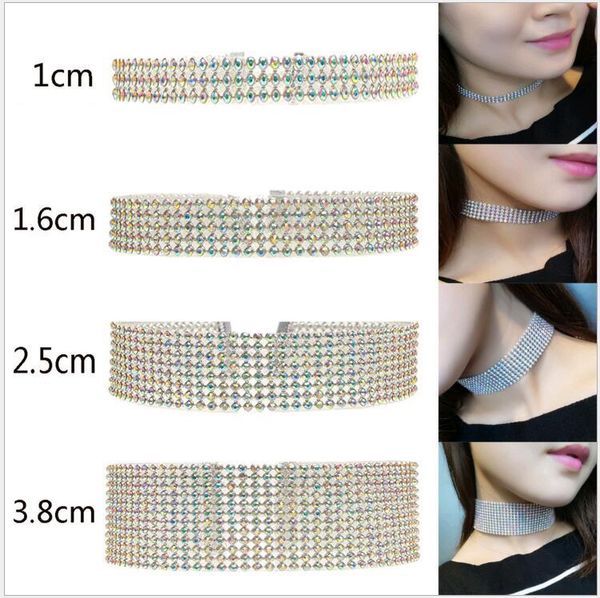 Multi-Camada De Casamento Nupcial Do Baile De Formatura Jóias Colorido Branco Strass Gargantilha Colar Colar de Cristal para Barato Elastic Cord Atacadista