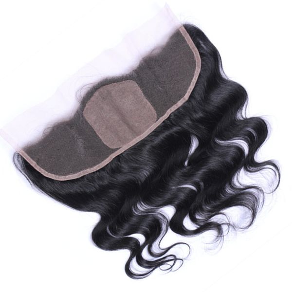 

9a peruvian body wave silk base frontal hair middle 3 part lace frontal with baby hair 13x4 lace frontal with silk base, Black;brown