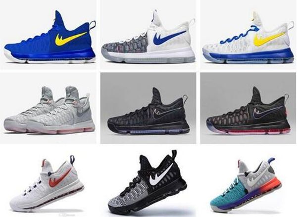 

2016 Hot Sale KD 9 Mens Basketball Shoes KD9 Oreo Grey Wolf Kevin Durant 9s Men's Training Sports Sneakers Warriors Home US Size 7-12