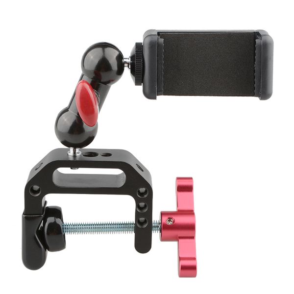 

camvate c-clamp bracket with ball head mount cell phone clip (red/black t-handle