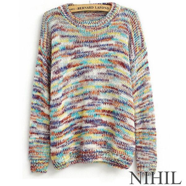 

wholesale- rainbow long sleeve winter sweater 2017 new women crochet tricotado casual pullover blusas de inverno autumn knitted sweaters, White;black