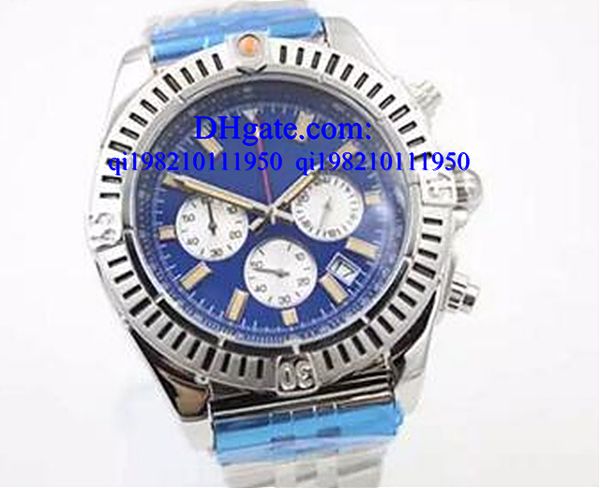 

luxury watches box quartz chronograph siliver case blue dial stainless case bracelet mens quartz fash bezel watch men's sports wrist wa, Slivery;brown