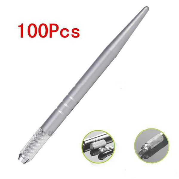 Wholesale-100Pcs Silber professionelle Permanent Make-up Stift 3D Stickerei Make-up manuelle Stift Tattoo Augenbraue Microblade kostenloser Versand