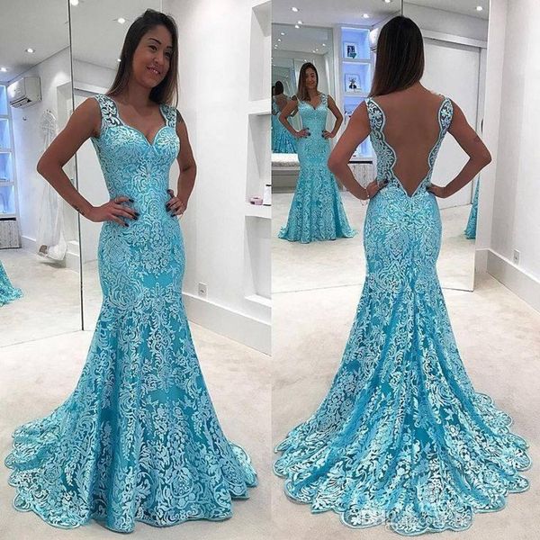 

новый сексуальный sheer backless синий кружева вечерние платья 2018 новые русалка v шеи пром платья платье длиной до пола 404, Black;red