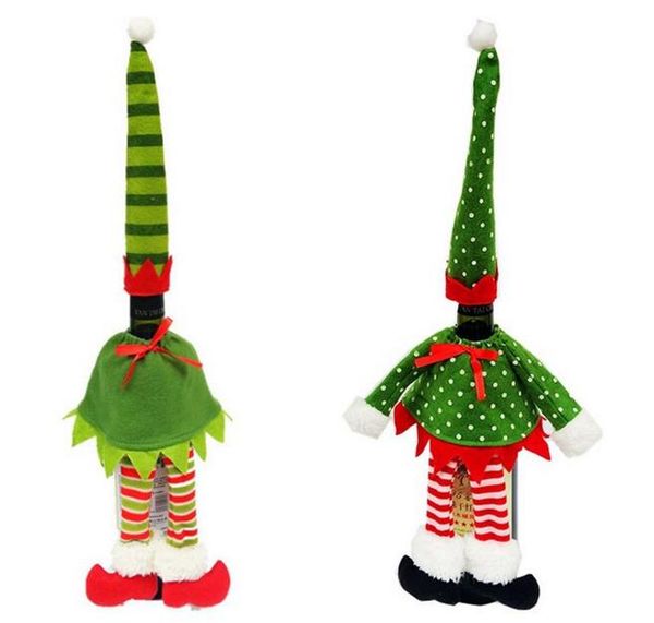 

new arrive christmas decoration supplies polka dot /stripe red wine bottle cover bags for christmas home party red wine bottle decor