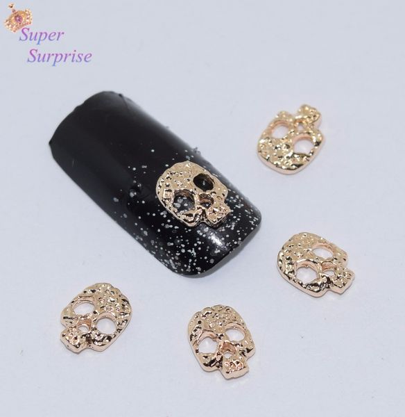 

wholesale- 10pcs manicure golden skull 3d nail art decoration,alloy nail charms, nails glitter rhinestones nail supplies ss065, Silver;gold