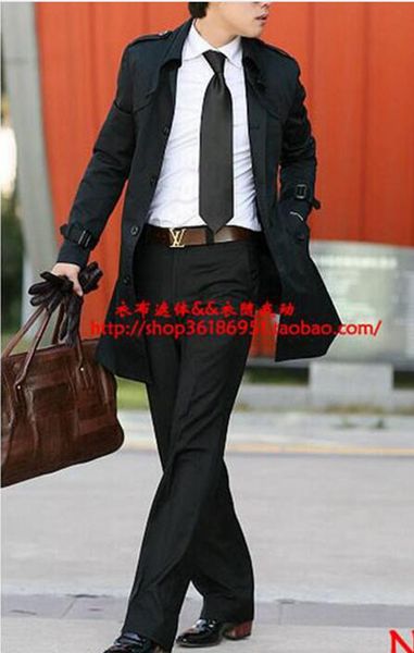 

men with big yards in england during the spring and autumn fashion new business casual cashmere trench coat / s-3xl, Black