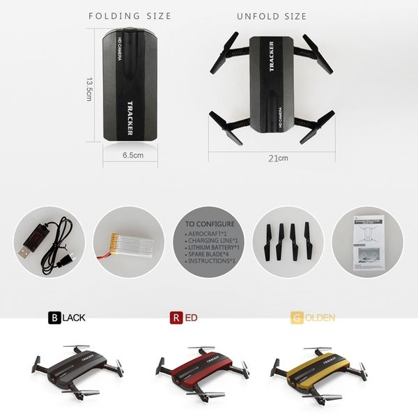 Selfie Drone Tracker Pieghevole Mini Rc Pocket Drone con Wifi FPV Camera Altitude Hold Modalità senza testa RC Elicottero