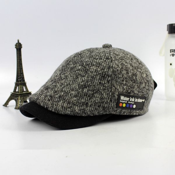 

wholesale-man vintage newsboy cap male wool bone woman winter beret hat female flat cap femme knit chapeau, Blue;gray