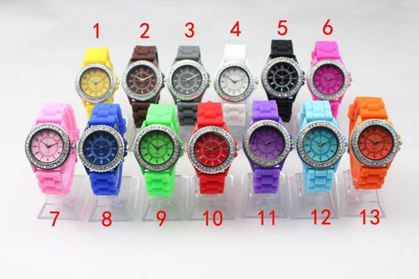 

100pcs 2017 Fashion Kids Shadow Geneva Watch Crystal Diamond Jelly Резиновые силиконовые спортивные часы Кварцевые часы Автоматические роскошные женщины
