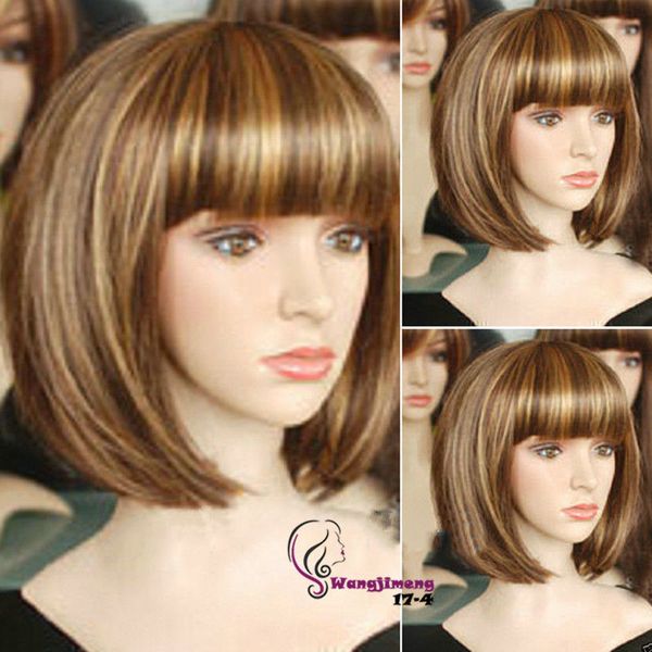 Free Shippingnew Moda Feminina Senhoras Bob Brown Gold Mixed Perucas de Cabelo Natural Curto