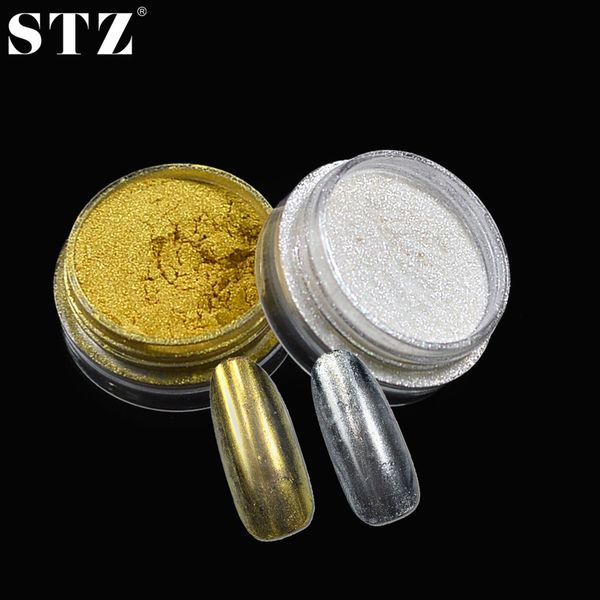 

wholesale- stz 2 box mirror powder gold+silver chrome nail art decorations glitter pigmet dust magic glimmer for diy nails tips 2&4, Silver;gold