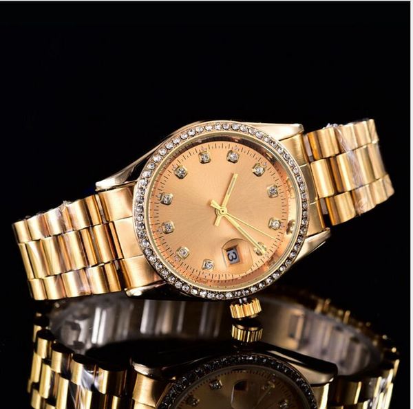 

38mm automatic date calendar luxury fa hion gold and ilver bracelet of the alloy teel belt movement quartz ma ter clock man gift, Slivery;brown