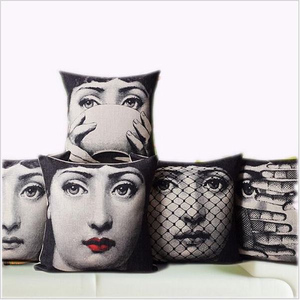 

wholesale- vintage fornasetti art beauty face skull custom made pillow cover black and white pillow case pillow cover decorative pillowcas