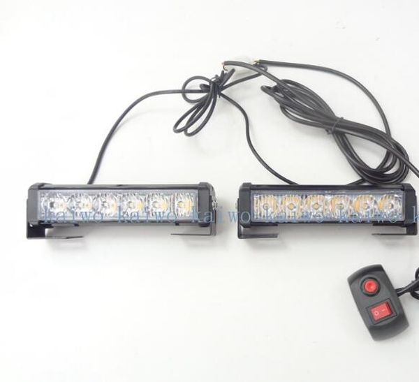 DC12V 2 unità 6 W led luci di emergenza per griglia per auto, spia stroboscopica con interruttore per vigili del fuoco dell'ambulanza della polizia, impermeabile, 2 pezzi/1 set