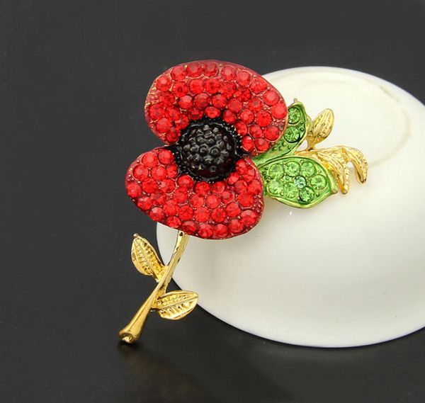 

crystal brooch red crystal poppy gold plated alloy brooch with elements, Gray
