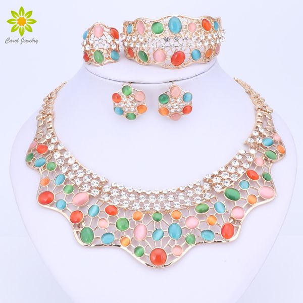 

beautif necklace bangle earrings ring fine african jewelry sets beads gold-color dubai fashion wedding, Slivery;golden