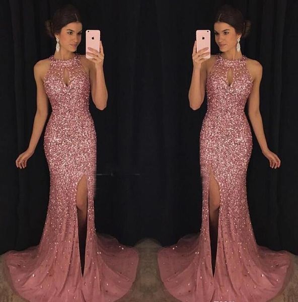 

luxury pink evening dresses kaftan abaya middle east saudi arabia 2017 mermaid halter split prom dresses dress for party wear plus size, Black