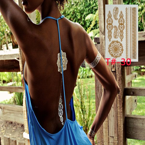 Großhandels-400 Art-Körperkunst-Tätowierungsaufkleber Indien-Glitzer-Metallgold temporäres Blitztätowierung Wegwerftätowierungen tatoo Arabisches Henna-Tätowierung