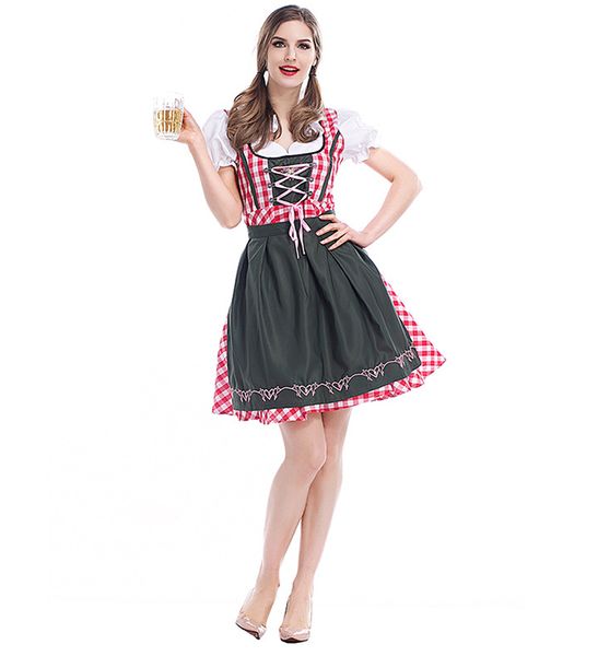 Costume cosplay da cameriera di Halloween per donna, vestito da ragazza della birra bavarese, costume da servo dell'Oktoberfest, abito a griglia lolita gotica