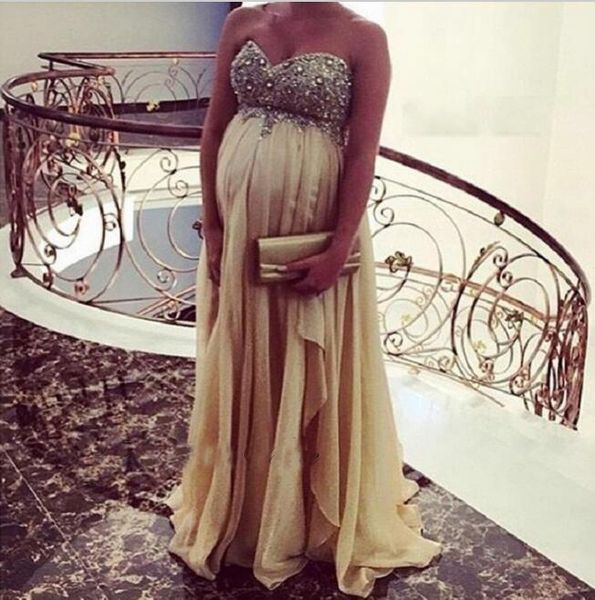 

Plus Size Maternity Evening Dress Off the Shoulder Chiffon Crystal Prom Party Gowns Women Empire Pregnant Party Gowns
