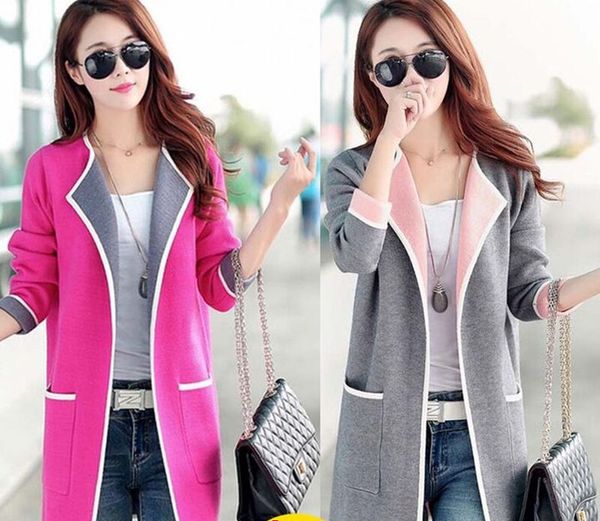 

wholesale- korean women 's autumn and winter knitting long loose color large loose sweater cardigan jacket, White;black