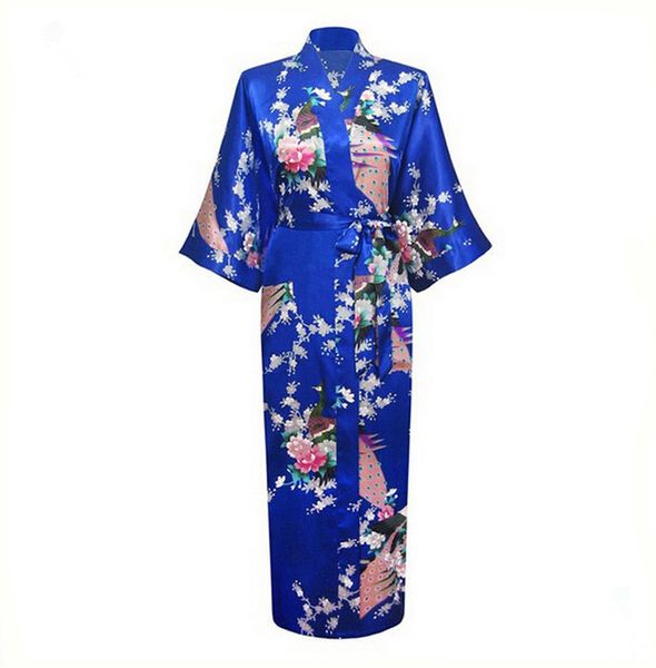 

wholesale- blue plus size xxxl chinese women satin robe gown japanese geisha yukata kimono bathrobe sleepwear flower nightgown a-029, Black;red