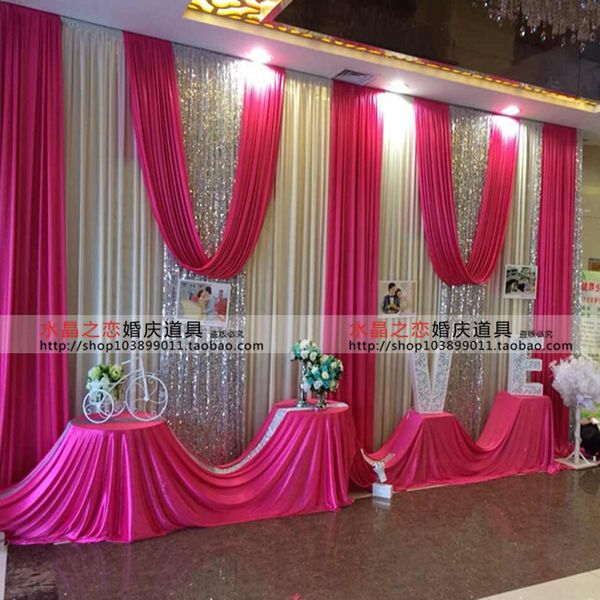 

party backdround drape curtain wedding decoration 3x6m(10ft*20ft) wedding backdrop ice silk curtain with red sequins swag